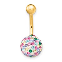 10K Yellow Gold 14 Gauge with 10mm Multi-Color Crystal Ball Belly Dangle view 3