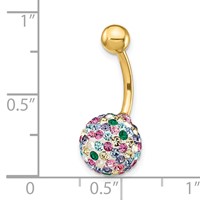 10K Yellow Gold 14 Gauge with 10mm Multi-Color Crystal Ball Belly Dangle view 4