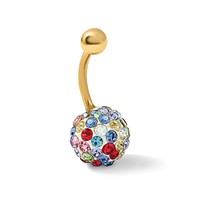 10K Yellow Gold 14 Gauge with 10mm Multi-Color Crystal Ball Belly Dangle view 5