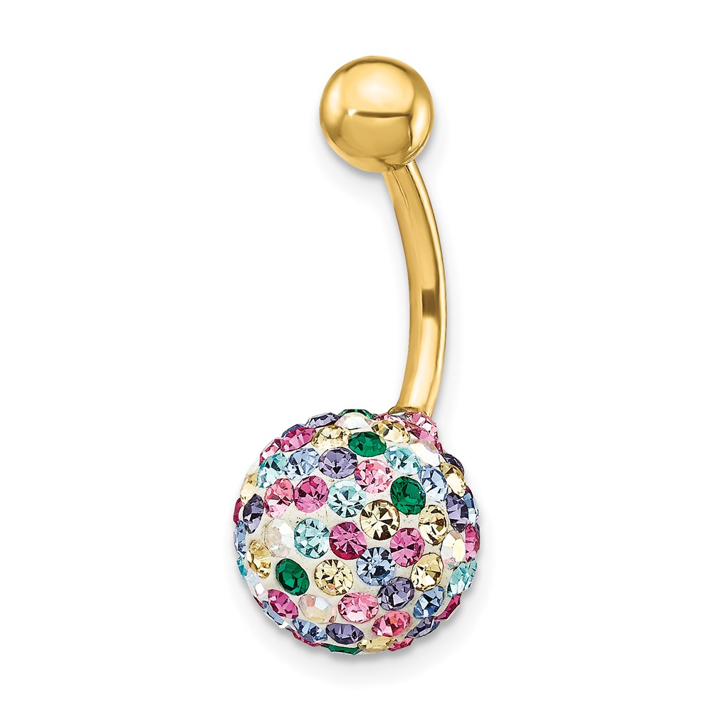 10K with 10mm Multi-Color Crystal Ball Belly Dangle (10BD121)