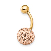 10K Yellow Gold 14 Gauge with 10mm Champagne Crystal Ball Belly Dangle view 2