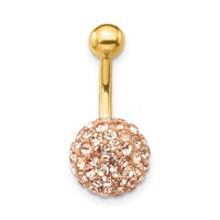 10K Yellow Gold 14 Gauge with 10mm Champagne Crystal Ball Belly Dangle view 3