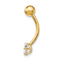 10K Yellow Gold 14 Gauge 5mm Round CZ Belly Dangle view 2