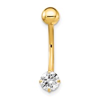 10K Yellow Gold 14 Gauge 5mm Round CZ Belly Dangle view 3