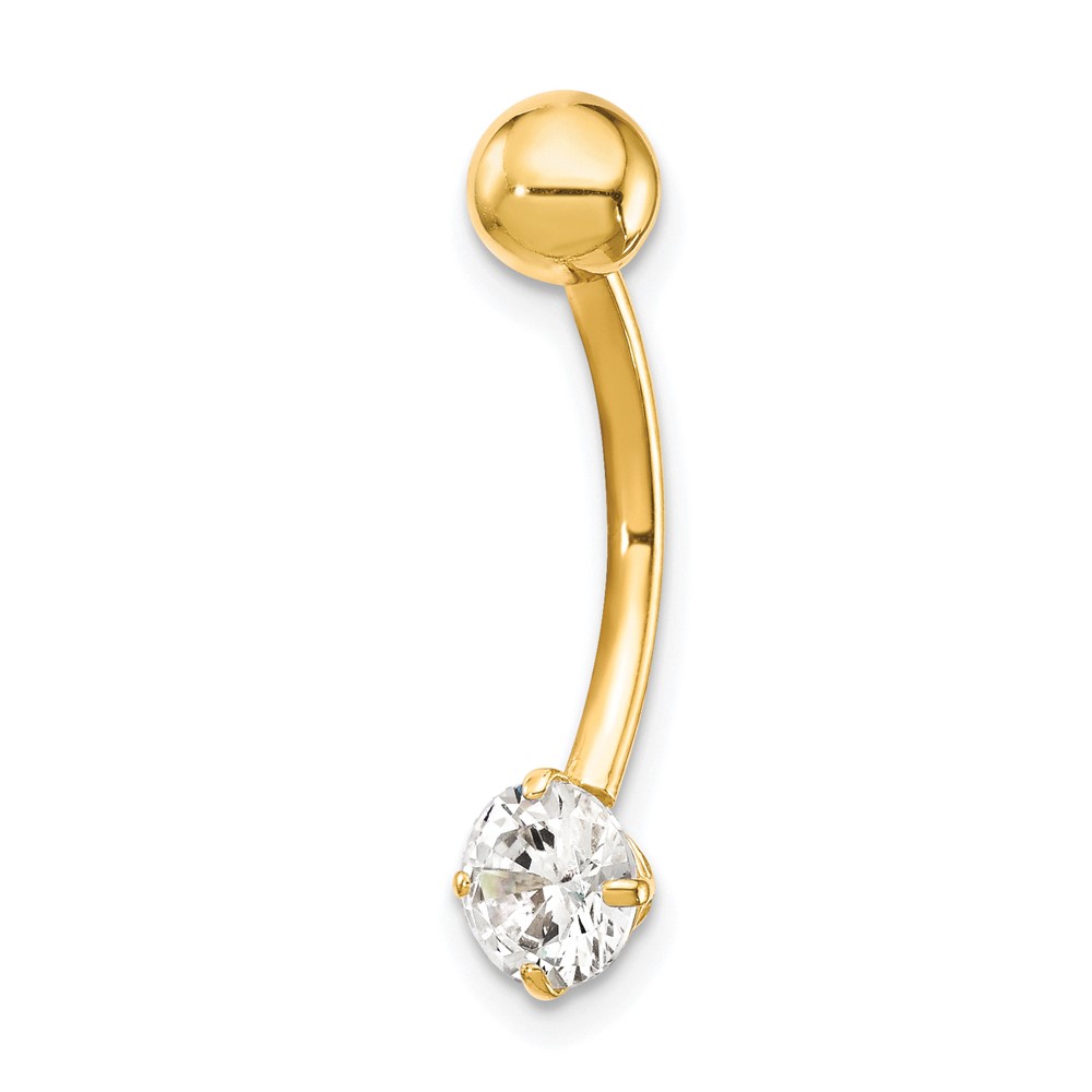 10K Yellow Gold 14 Gauge 5mm Round CZ Belly Dangle