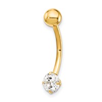 10K Yellow Gold 14 Gauge 5mm Round CZ Belly Dangle view 1