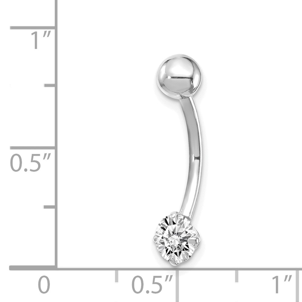 10k White Gold W/5mm Round Cz Belly Dangle (10BD126)