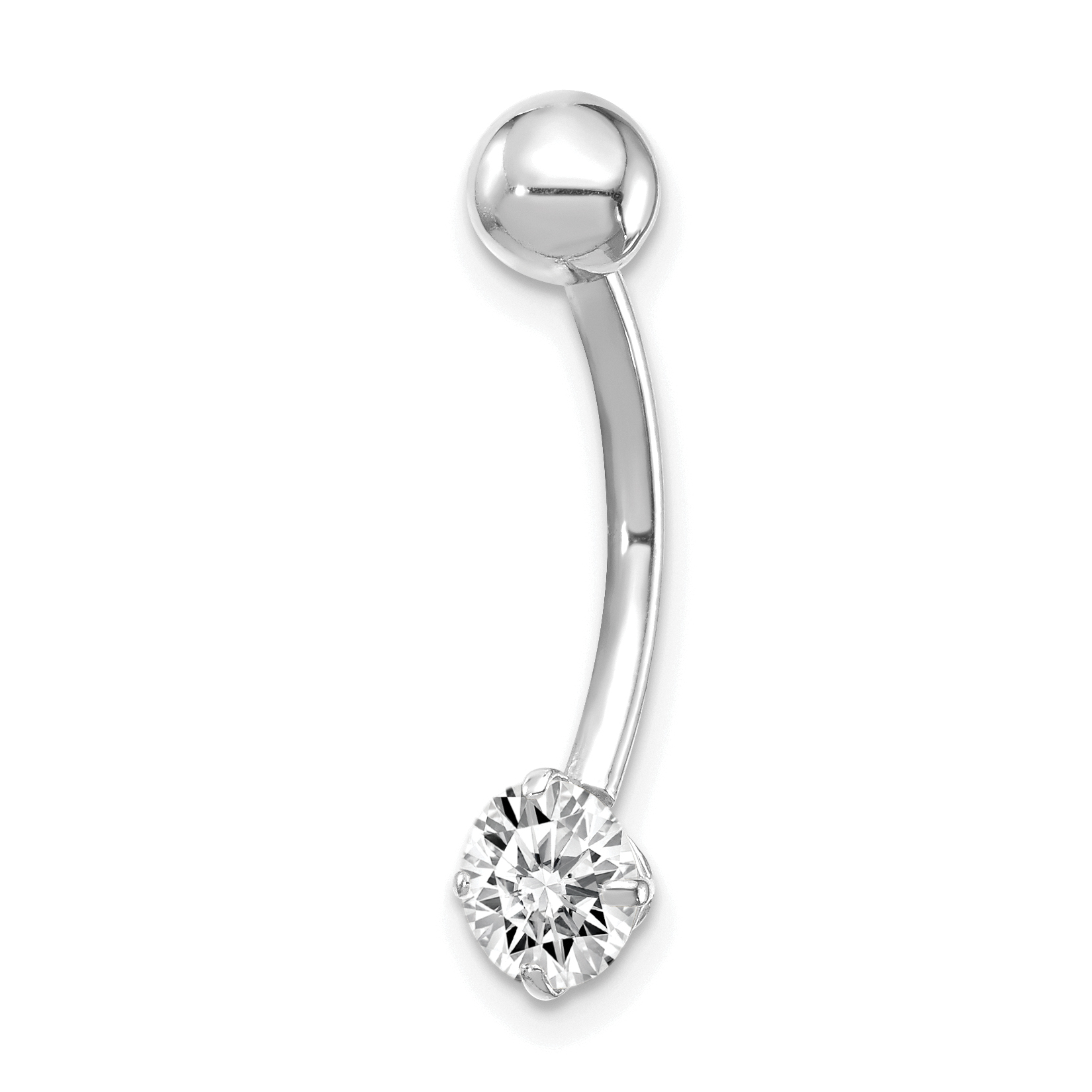 10k White Gold W/5mm Round Cz Belly Dangle (10BD126)
