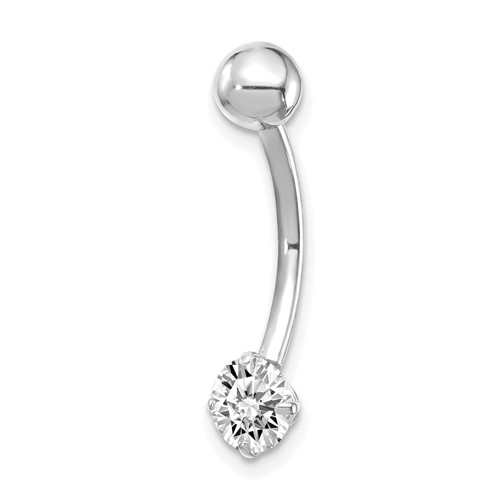 10K White Gold 14 Gauge 5mm Round CZ Belly Dangle