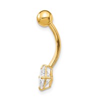 10K Yellow Gold 14 Gauge 5mm Square CZ Belly Dangle view 2