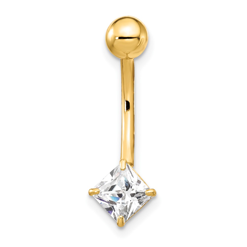 10k W/5mm Square Cz Belly Dangle (10BD127)