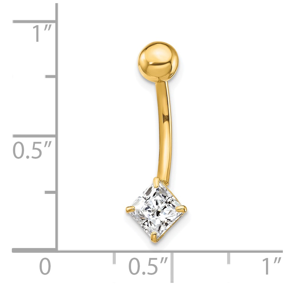 10k W/5mm Square Cz Belly Dangle (10BD127)