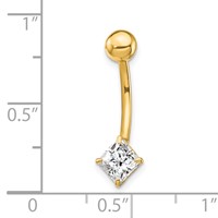 10K Yellow Gold 14 Gauge 5mm Square CZ Belly Dangle view 4