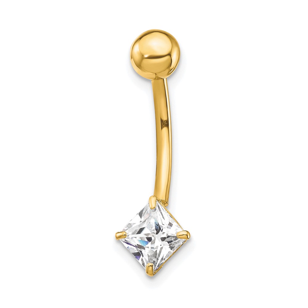 10k W/5mm Square Cz Belly Dangle (10BD127)