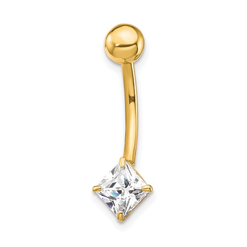 10K Yellow Gold 14 Gauge 5mm Square CZ Belly Dangle