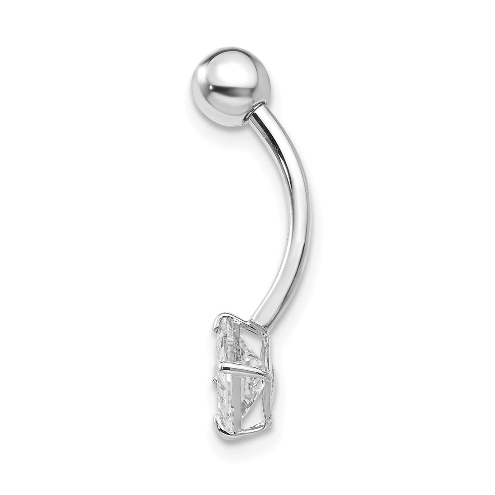 10k White Gold W/5mm Square Cz Belly Dangle (10BD128)