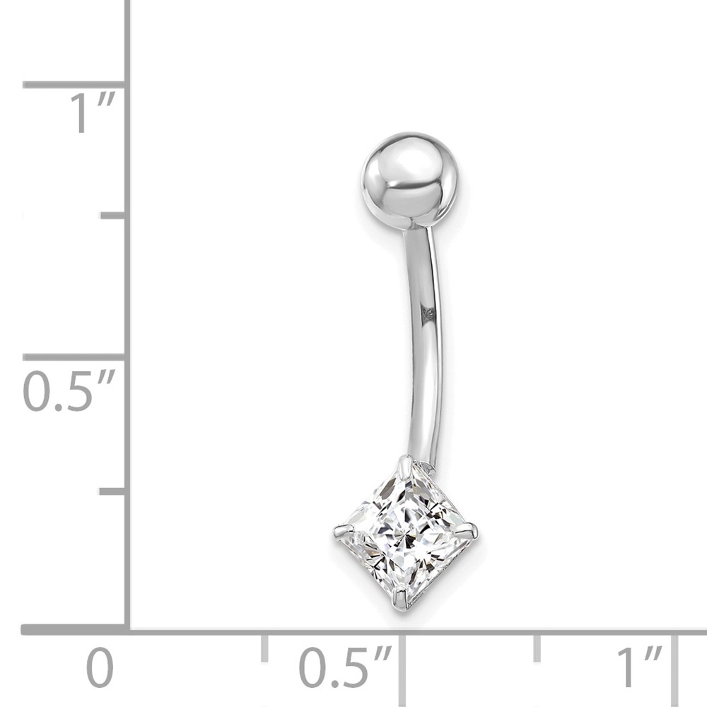 10k White Gold W/5mm Square Cz Belly Dangle (10BD128)