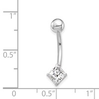 10K White Gold 14 Gauge 5mm Square CZ Belly Dangle view 3