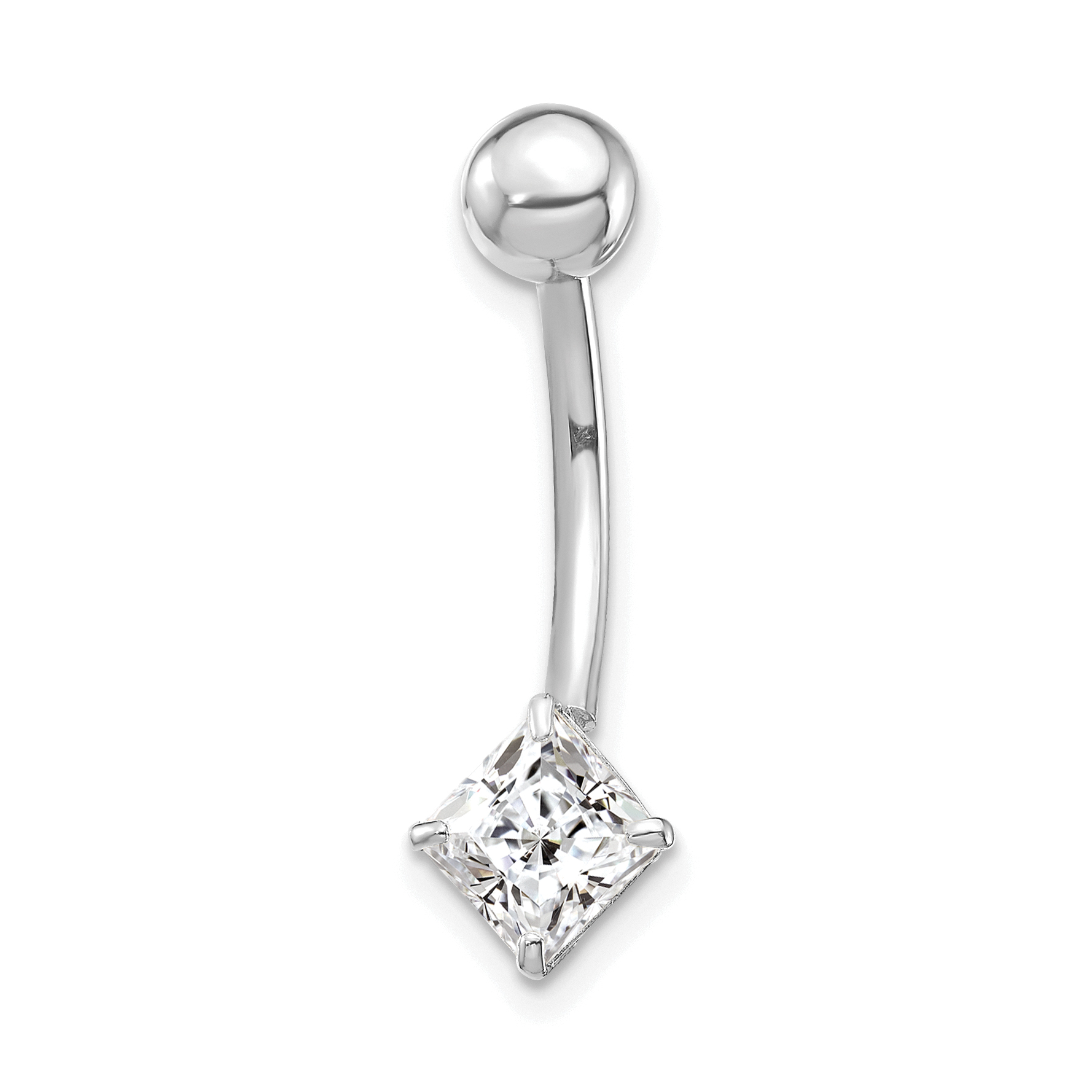 10k White Gold W/5mm Square Cz Belly Dangle (10BD128)