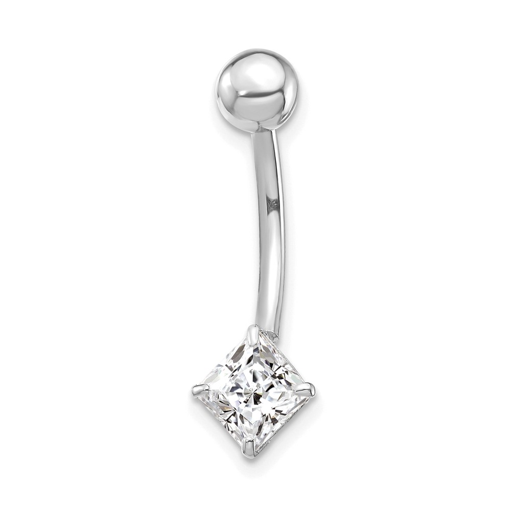 10k White Gold W/5mm Square Cz Belly Dangle (10BD128)