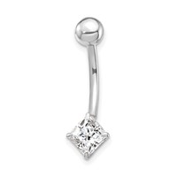 10K White Gold 14 Gauge 5mm Square CZ Belly Dangle view 1