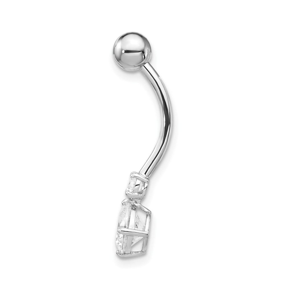 10k White Gold W/3 And 6mm Czs Belly Dangle (10BD130)