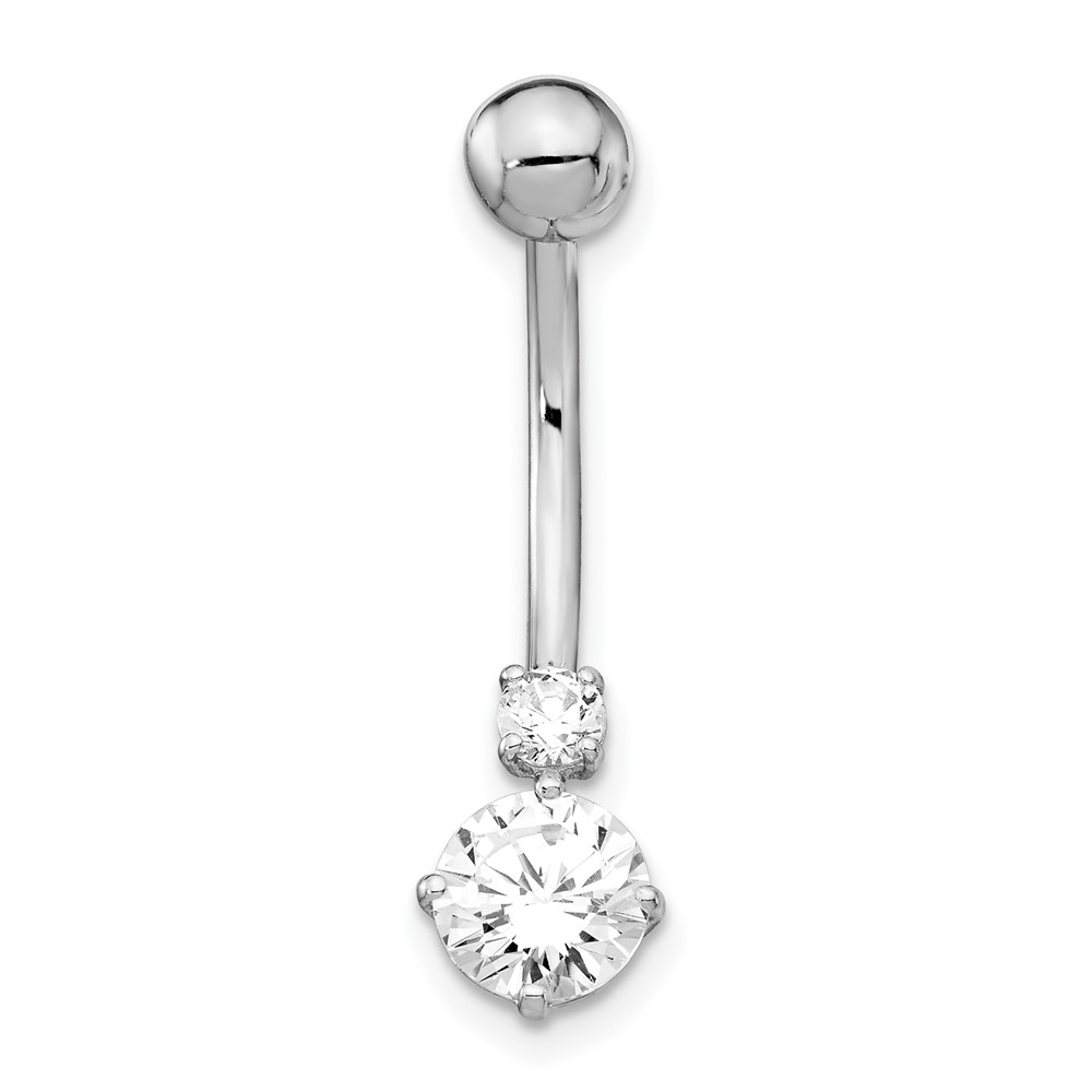 10k White Gold W/3 And 6mm Czs Belly Dangle (10BD130)