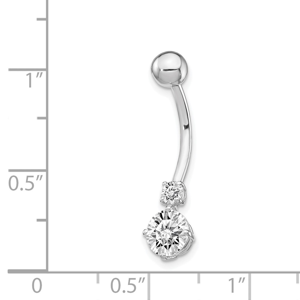 10k White Gold W/3 And 6mm Czs Belly Dangle (10BD130)