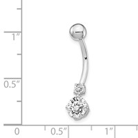 10K White Gold 14 Gauge 3mm and 6mm CZ Belly Dangle view 4