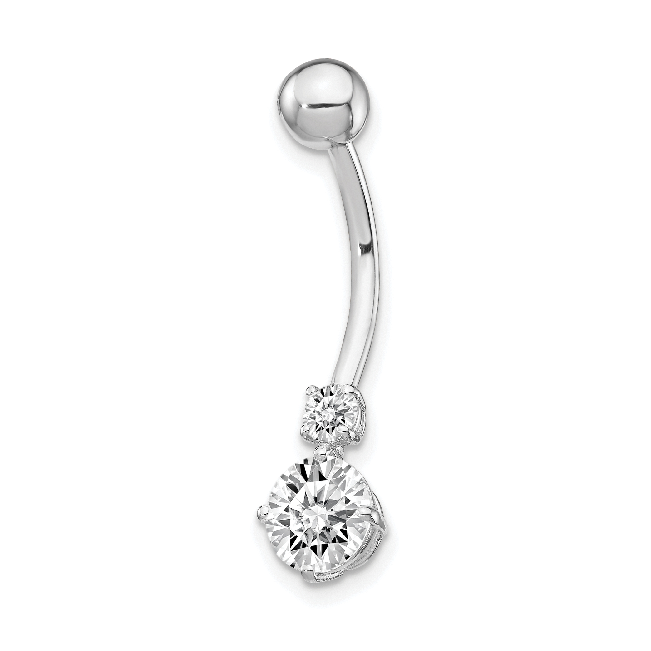 10k White Gold W/3 And 6mm Czs Belly Dangle (10BD130)