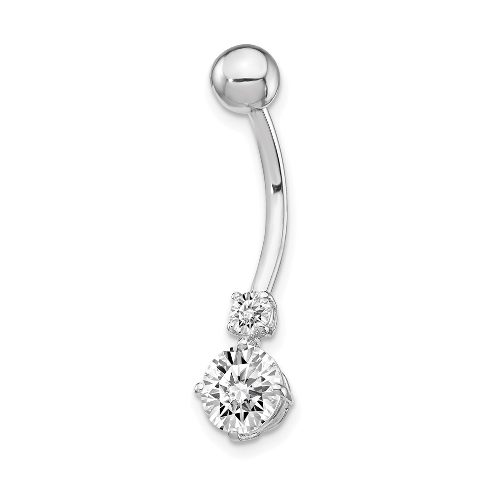 10k White Gold W/3 And 6mm Czs Belly Dangle (10BD130)