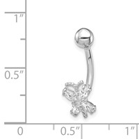 10K White Gold 14 Gauge CZ Butterfly Belly Dangle view 3