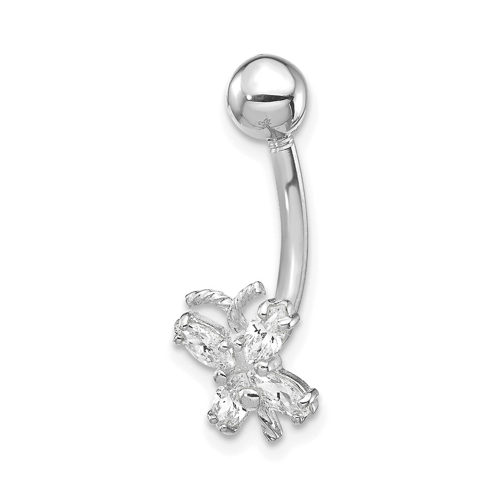 10k White Gold W/Cz Butterfly Belly Dangle (10BD133)