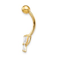 10K Yellow Gold 14 Gauge Large CZ Butterfly Belly Dangle view 2
