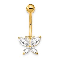 10K Yellow Gold 14 Gauge Large CZ Butterfly Belly Dangle view 3