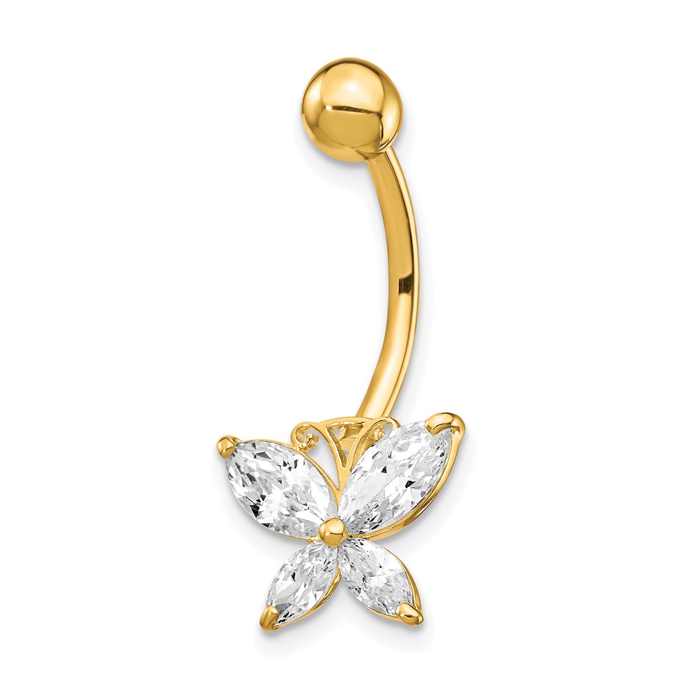 10k W/Large Cz Butterfly Belly Dangle (10BD135)