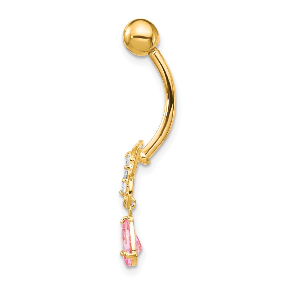 10k W/Dangle Butterfly/Pink Cz Belly Dangle (10BD136)