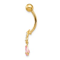 10K Yellow Gold 14 Gauge Dangle Butterfly with Pink CZ Belly Dangle view 2