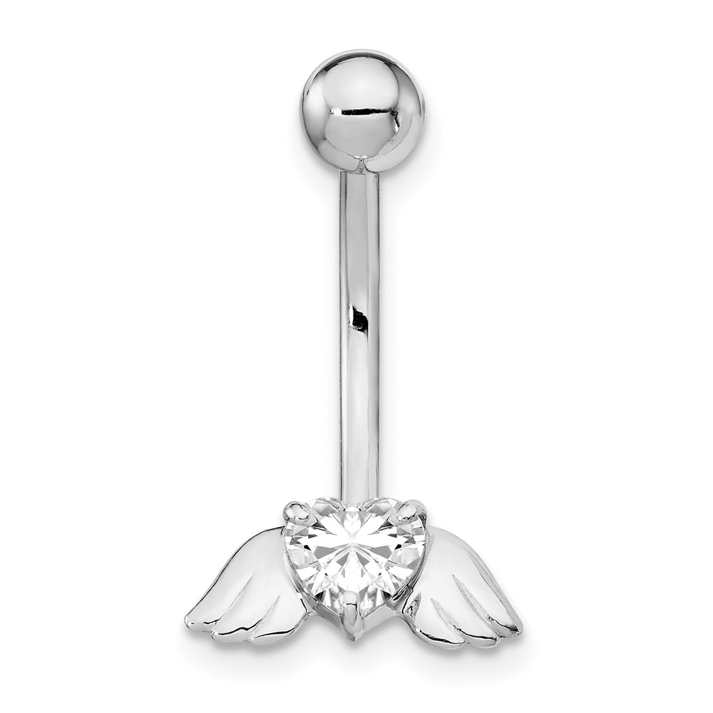10k White Gold W/Cz Heart/Angel Wings Belly Dangle (10BD138)