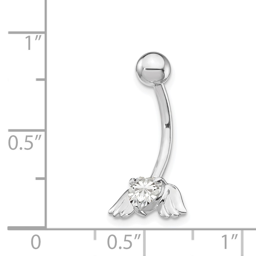 10k White Gold W/Cz Heart/Angel Wings Belly Dangle (10BD138)