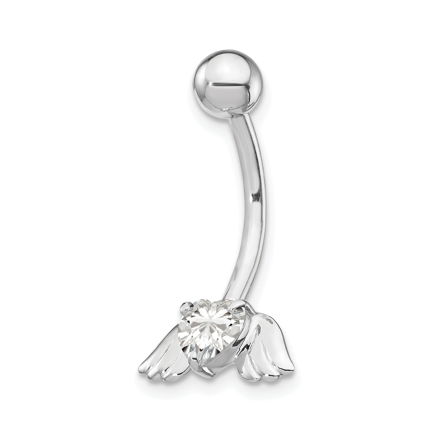 10k White Gold W/Cz Heart/Angel Wings Belly Dangle (10BD138)
