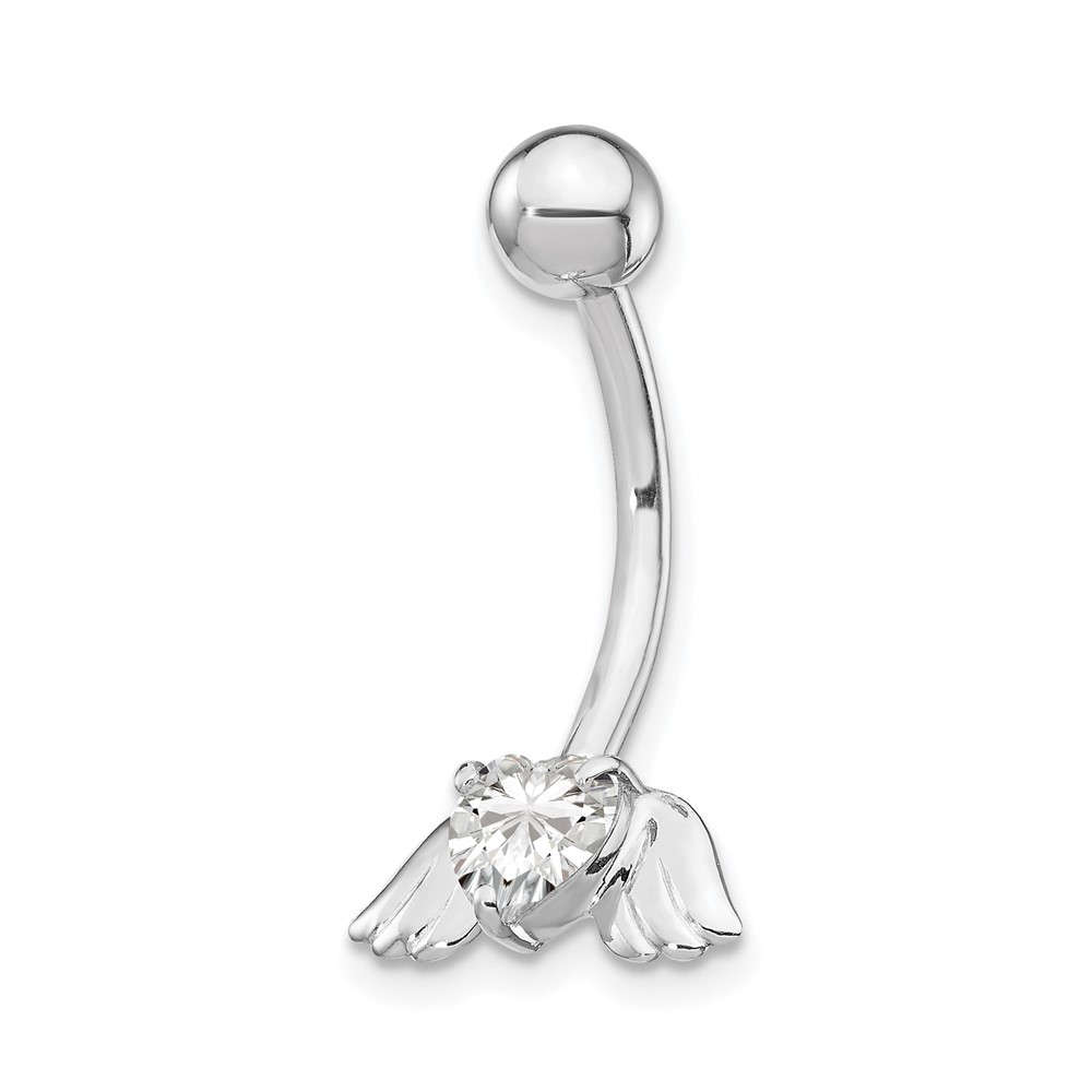 10k White Gold W/Cz Heart/Angel Wings Belly Dangle (10BD138)