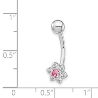 10K White Gold 14 Gauge CZ Flower with Pink Center Belly Dangle view 4