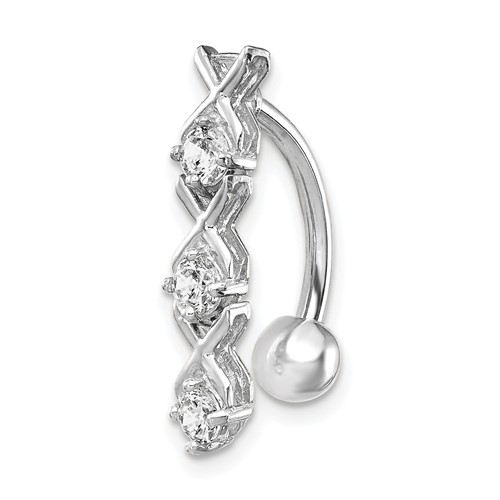 10K White Gold CZ Xoxo Belly Dangle