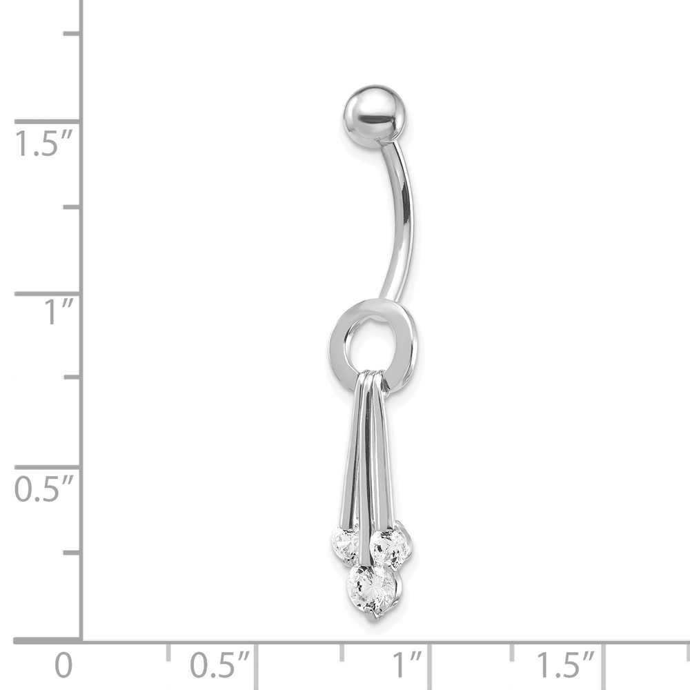 10k White Gold W/Dangly Czs Belly Dangle (10BD144)