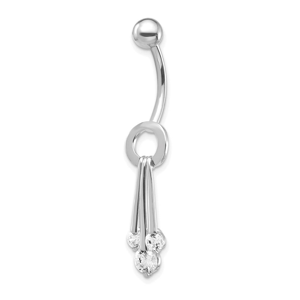 10k White Gold W/Dangly Czs Belly Dangle (10BD144)