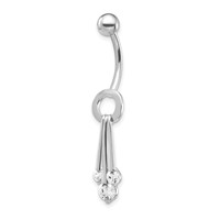 10K White Gold 3-Stone CZ Belly Dangle view 1