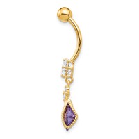 10K Yellow Gold Square Amethyst and CZ Belly Dangle view 2
