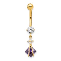 10K Yellow Gold Square Amethyst and CZ Belly Dangle view 3