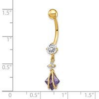 10K Yellow Gold Square Amethyst and CZ Belly Dangle view 4